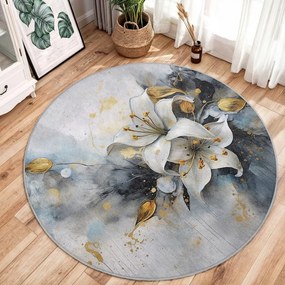 Niebiesko-szary okrągły dywan odpowiedni do prania ø 150 cm Golden Lilly – Mila Home