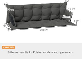 Outsunny Zestaw dwustronnych poduszek do ławki lub huśtawki, Poliester, Piana, 180 x 110 x 8 cm, Ciemnoszary