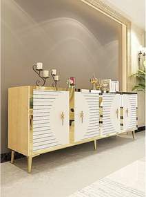 Komoda – 180 cm – Dąb szafirowy, biały, złoty – Płyta wiórowa pokryta melaminą