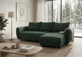 Stylowy narożnik rozkładany prawostronny ZEPHIRA 258x170 cm w tkaninie FLOW 19 zielonej
