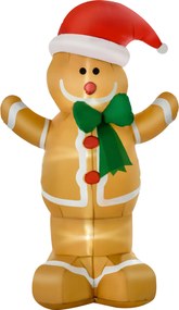 HOMCOM Nadmuchiwana dekoracja 183 cm – Piernikowy ludzik z kokardą, 3 LED, wbudowana dmuchawa