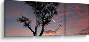Obraz - Drzewo i czerwonawe odcienie (z zegarem) (90x30 cm)