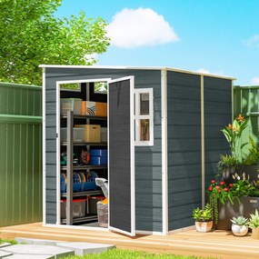 Outsunny Domek ogrodowy 2,89 m² z wyglądem drewna, 3 okna, wentylacja, podłoga, zamek, rękawice, 182 x 182 x 196 cm | Aosom PL