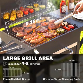 Outsunny Grill węglowy z pokrywą, BBQ Smoker z 2 bocznymi stolikami, dużą powierzchnią grillową, rusztem, termometrem i kółkami | Aosom PL