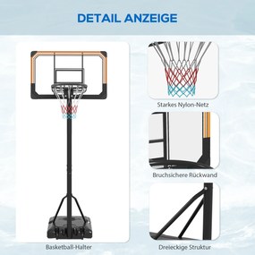 SPORTNOW Stojak na kosz koszykarski, regulowana wysokość 182-213 cm, odporny na warunki atmosferyczne, z kołami, metalowa rama