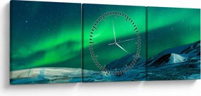 Obraz ludzi w pobliżu zorzy polarnej (z zegarem) (90x30 cm)