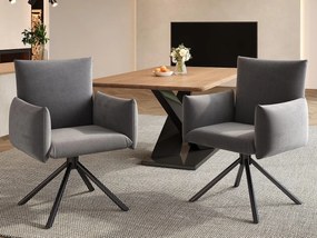 Komplet 2 foteli tapicerowanych - Obracane o 360° - z 4 metalowymi nogami - Aksamit - Szary