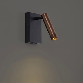 Nowoczesny kinkiet czarny z ciemnobrązowym regulowanym złączem USB-C - Croft