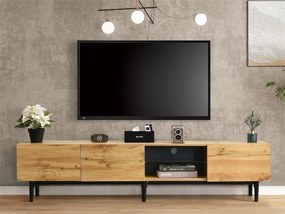 Meble TV 175 cm z LED - 3 drzwi + 2 półki - styl industrialny - Naturalny