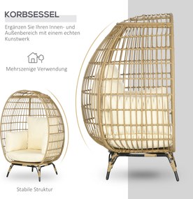 Outsunny Krzesło wiklinowe z efektem rattanu, miękkie poduszki siedziskowe, rama aluminiowa, khaki+beige, 105 x 97 x 150 cm