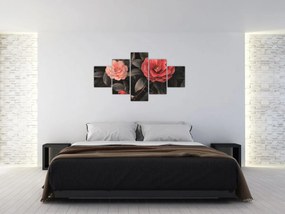 Obraz - Czerwone kwiaty na ciemnym tle (125x70 cm)