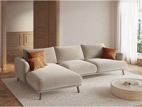Beżowy aksamitny narożnik (lewostronny/z szezlongiem) Naomi – Micadoni