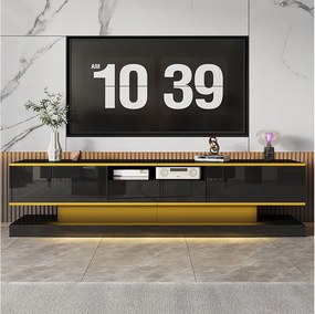 Nowoczesny stojak pod TV - 180 x 38 x 45 cm - z 3 szufladami - wykończenie na wysoki połysk + Diody LED - Płyta wiórowa - Czarny