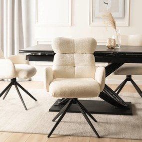 Krzesło Tapicerowane Obrotowe ALVARO Kremowe Boucle Nowoczesne