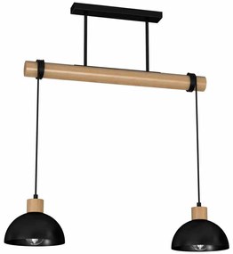 Lampa wisząca, czarna, podwójna, drewno, ERIK Black/Wood 2xE27