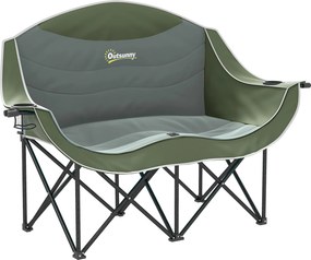 Outsunny Składany Fotel 2-osobowy Krzesło Kempingowe z Torbą Transportową, Wytrzymałość do 250 kg, Zielony | Aosom PL