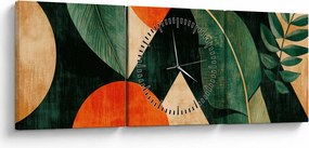 Obraz - Geometryczne motywy naturalne II. (z zegarem) (90x30 cm)