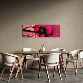 Obraz - Zakochane ptaki (z zegarem) (90x30 cm)