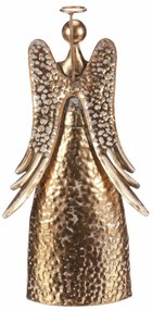 Świąteczna metalowa dekoracja Anioł 34 cm zsercem, złota, 34 cm
