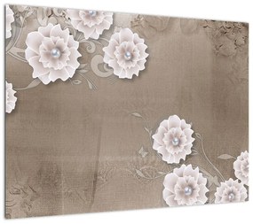 Obraz na szkle - Draperie z kwiatami (70x50 cm)