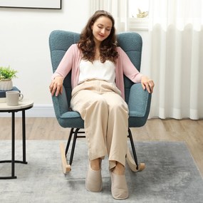 HOMCOM Fotel bujany ergonomiczny z drewnianymi płozami do 120 kg jasnoniebieski | Aosom PL