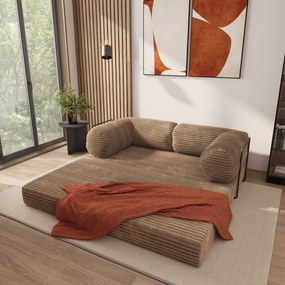 Masseno Sofa piankowa ALVIO z funkcją spania, Kanapa z pianki do salonu, Bezmontażowa, Tkanina sztruksowa – Beżowy TILIA 17