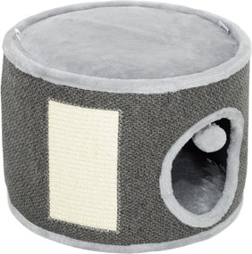 PawHut Kocia jaskinia, 2 poziomy, Domek dla kota, Plusz, Poduszki, Panel drapujący z sizalu, Φ40 x 30H cm, Ciemnoszary