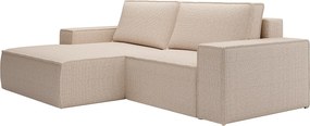 Kanapa narożna mała lewostronna rozkładana z beżowej tkaniny teksturowanej AMELIA