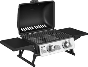 Outsunny Grill Gazowy 5,6 KW z 2 Palnikami Ze Stali Nierdzewnej i Składanymi Bocznymi Stolikami 101 x 48 x 41 cm Czarny
