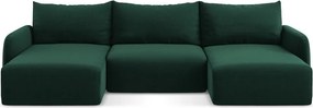 Ciemnozielony aksamitny rozkładany narożnik ze schowkiem (w kształcie litery U) Kalena – Makamii
