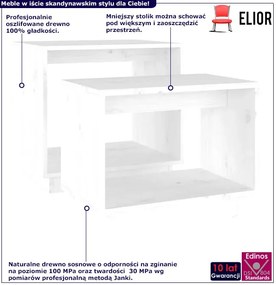 Biały zestaw 2 drewnianych stolików kawowych - Acos