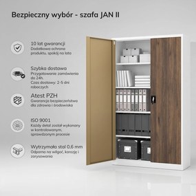 Szafa biurowa metalowa na akta biała / orzech: Eco Design JAN II, 1150 x 1850 x 400 mm