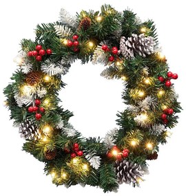 Wianek bożonarodzeniowy LED, 35×LED, zasilanie 3×AA, 8 trybów, średnica 45 cm, IP44, ciepłe białe światło