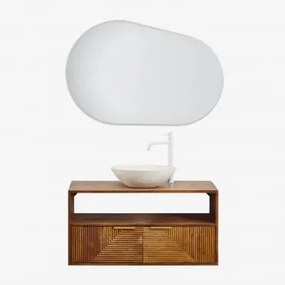 Zestaw Mebli Łazienkowych Z Drewna Mango Baty Drewno Mango & Cement Okrągły Biały Ø40 Cm Zavion & Owalna Lampa Led I - Sklum