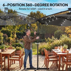 Outsunny Parasol ogrodowy LED Solar Ø300 cm, obrotowy z korbą, stojakiem i pokrowcem, ciemnoszary | Aosom PL