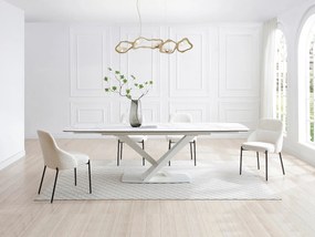 Stół do jadalni rozkładany dla 6 do 10 osób ze szkła hartowanego, ceramiki i metalu - Efekt białego marmuru - MALATA marki Maison Céphy