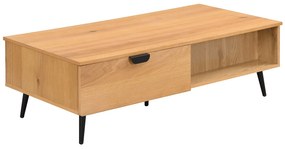 Stolik kawowy z 2 szufladami I 2 wnękami okleina dębowa i stal - Naturalny jasny i Czarny - SINOLO