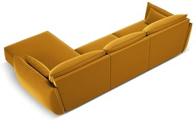 Musztardowy aksamitny narożnik (prawostronny/z szezlongiem) Vanda – Mazzini Sofas