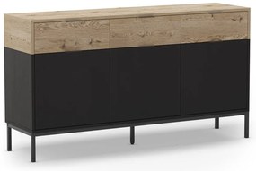 Czarna niska komoda w dekorze dębu 150x80 cm Marion – Marckeric