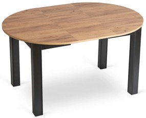 Zestaw Stół Okrągły Rozkładany HARRY 102-142 cm Dąb Craft/Czarny i 4 Krzesła Tapicerowane ROBIN 2 Czarne Nowoczesne