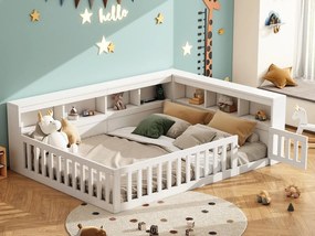 Łóżko dziecięce 140x190 cm - Wezgłowie z miejscem do przechowywania - Stelaż listwowy - z gniazdkiem i portem USB - biały