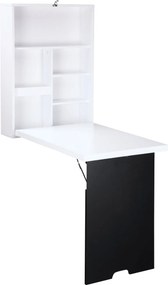 HOMCOM Biurko ścienne z tablicą, 5 półkami, składane biurko komputerowe do biura, białe+czerne 60 x 94,5 x 147 cm