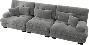 Szara sofa 3-osobowa - sofa prosta z 3 poduszkami lędźwiowymi i 3 poduszkami dekoracyjnymi - szenil