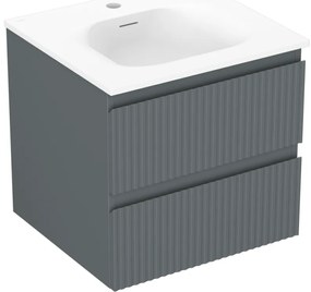 Mexen Rivel szafka łazienkowa 50 cm z umywalką Vela, 2 szuflady, ryflowana , grafit mat/biała mat - 91A20-05047-2-BFF66-W23M01