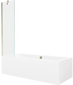 Mexen Cube wanna prostokątna 180 x 80 cm z obudową i parawanem 1-skrzydłowym 50 cm, transparent, złoty - 550518080X9505000050