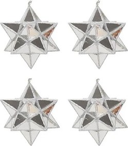 Zestaw 4 srebrnych gwiazdek bożonarodzeniowych z PVC 7 cm