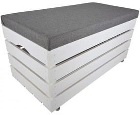 Pufa kufer skrzynia z kółkami drewniana sosnowa siedzisko 80cm malowana biała