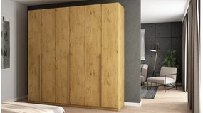 Szafa 6 drzwiowa otwierana 240 x 240 cm – dąb lancelot ze złotymi uchwytami