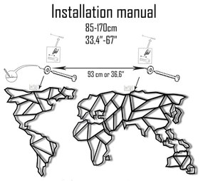 Metalowa dekoracja ścienna Map Of The World Clear, 85x170 cm
