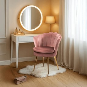 Fotel Muszelka Krzesło Tapicerowane do Toaletki VIOLA Różowe Welurowe Nowoczesne Glamour